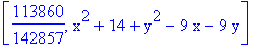 [113860/142857, x^2+14+y^2-9*x-9*y]